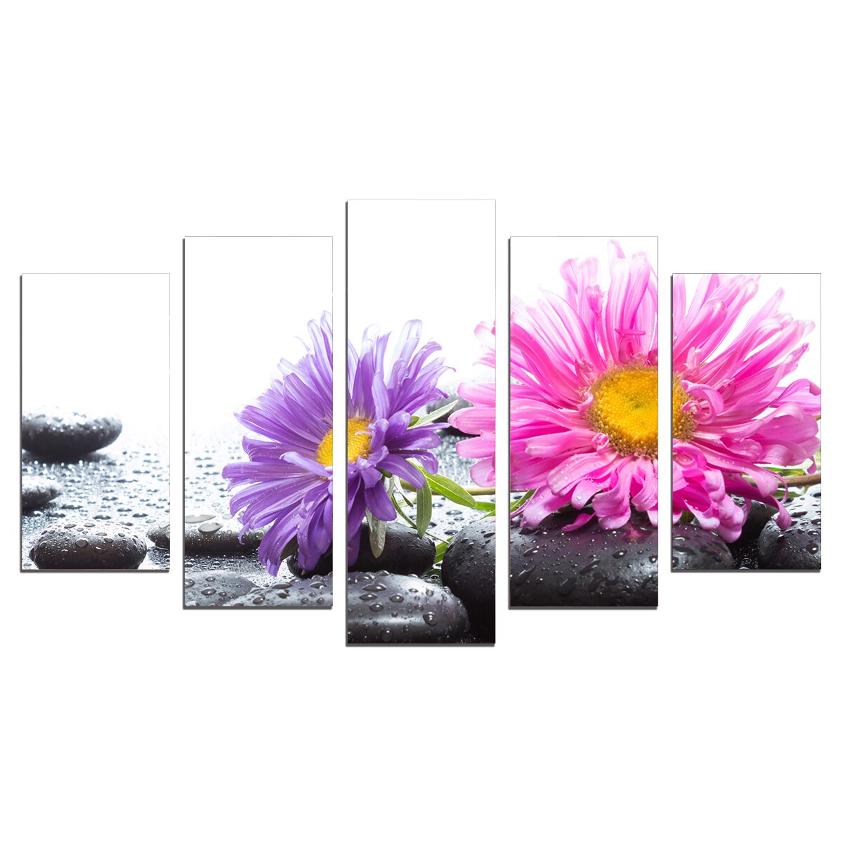 Set Tablouri Multicanvas 5 Piese, Compozitie Zen cu gerbere si pietre,108х60 cm