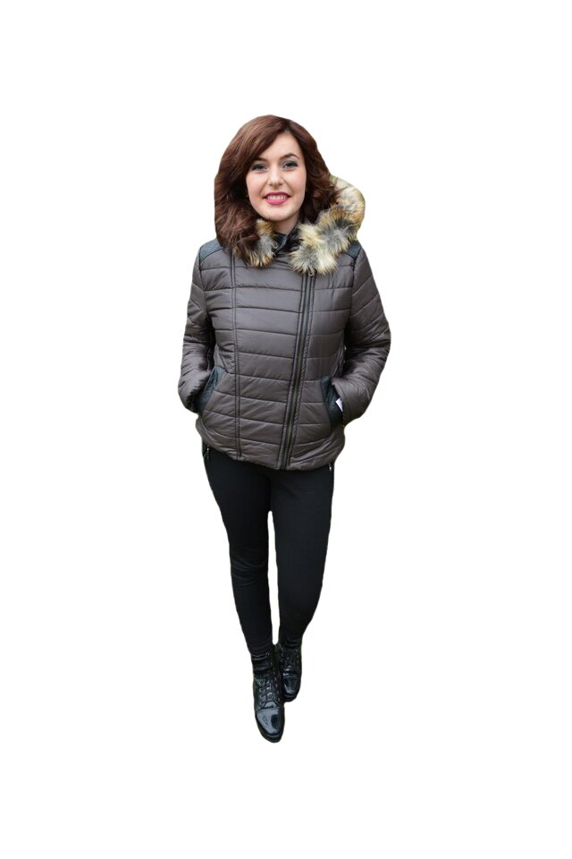 Jacheta moderna, cu gluga detasabila si insertii de piele,D&J Exclussive, Maro