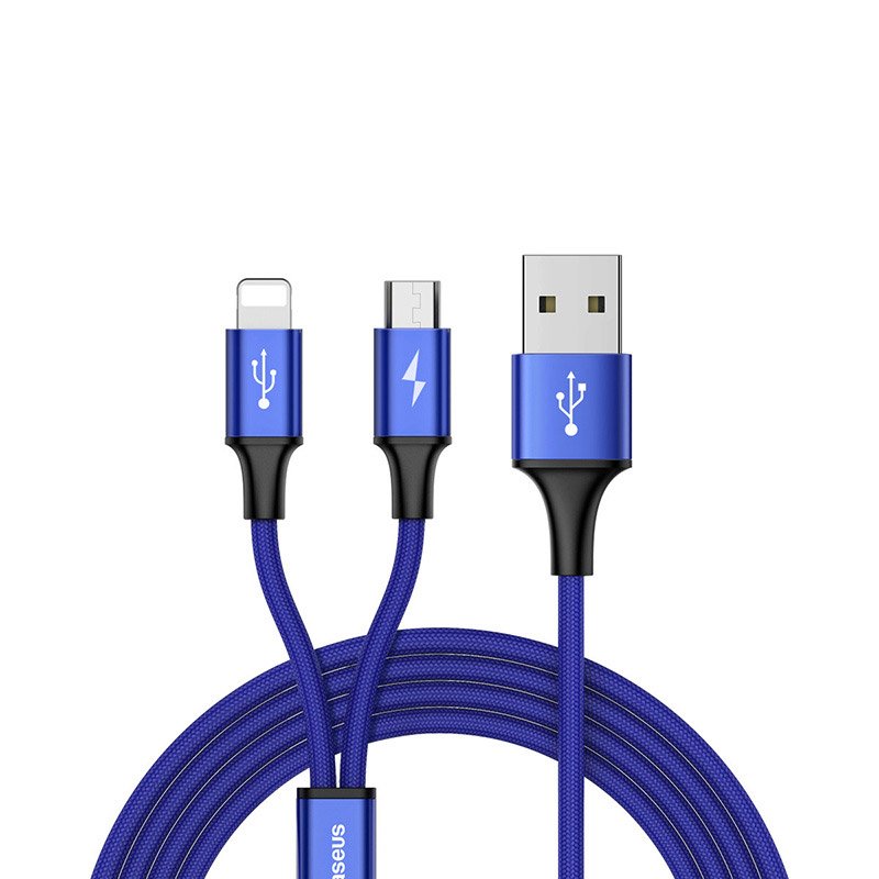 Cablu de date 2 in 1 Baseus Rapid 2in1 USB cable Lightning / micro USB 3A 1.2m albastru