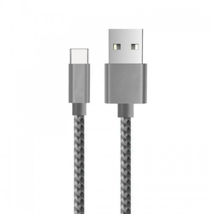 Кабел за зареждане/пренос на данни Type-C USB 3.1, дължина 2M, подсилен, сив, BBL1027