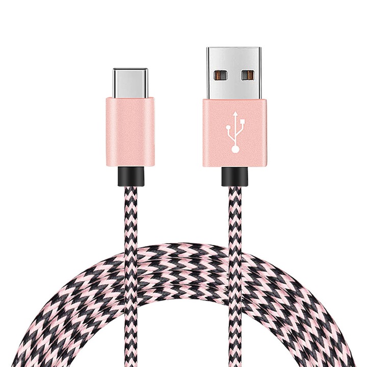 Кабел за зареждане/пренос на данни Type-C USB 3.1, дължина 3M, подсилен, розов с черно, BBL1032