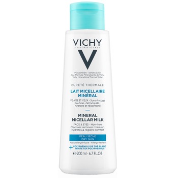 Lapte micelar de curatare si demachiere Vichy Purete Thermale pentru ten uscat, 200 ml Lapte micelar de curatare si demachiere Vichy Purete Thermale pentru ten uscat, 200 ml