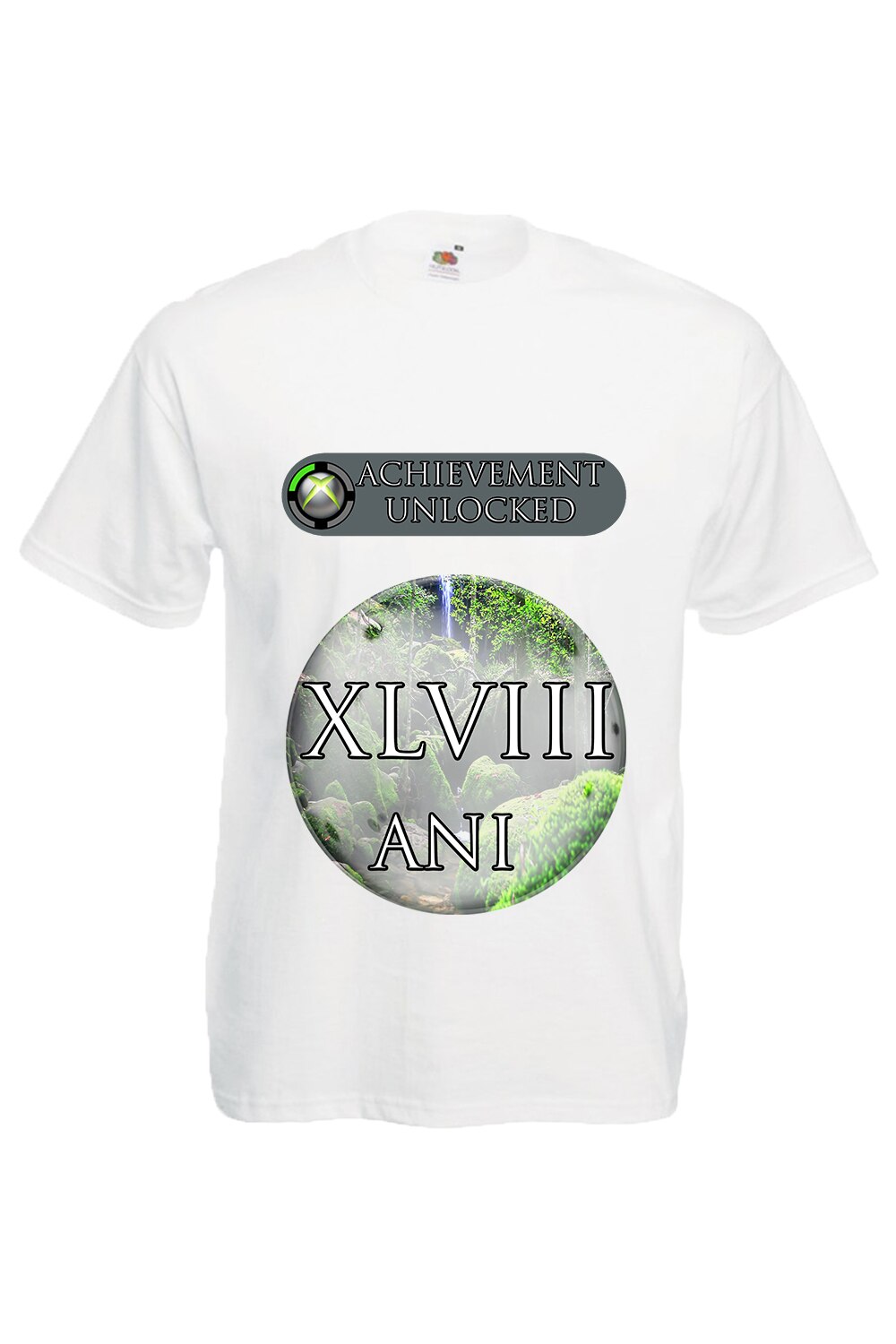 Tricou barbatesc personalizat Fruit of the loom mesaj aniversar achievement unlocked 48 ani,alb, Alb