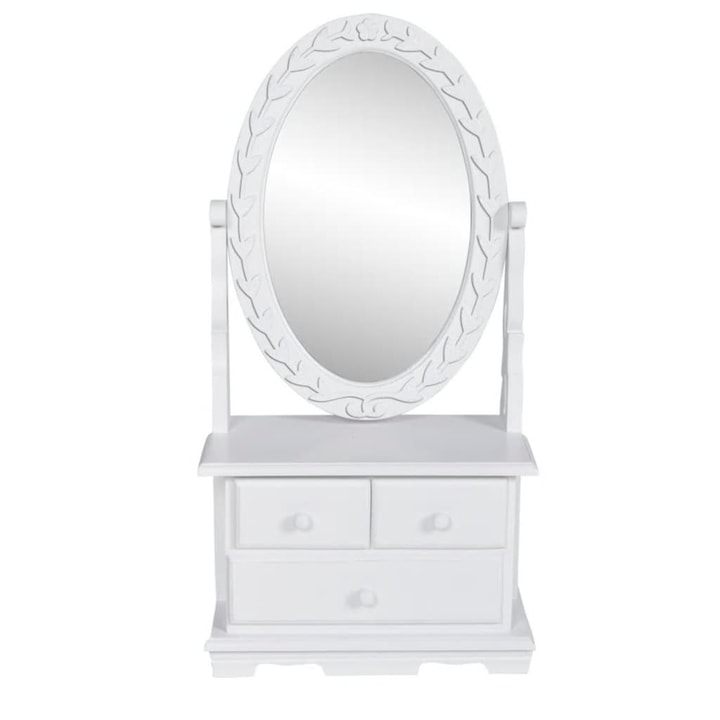 Тоалетка с регулируемо овално огледало vidaXL, МДФ, 26х13х50 см, бяло