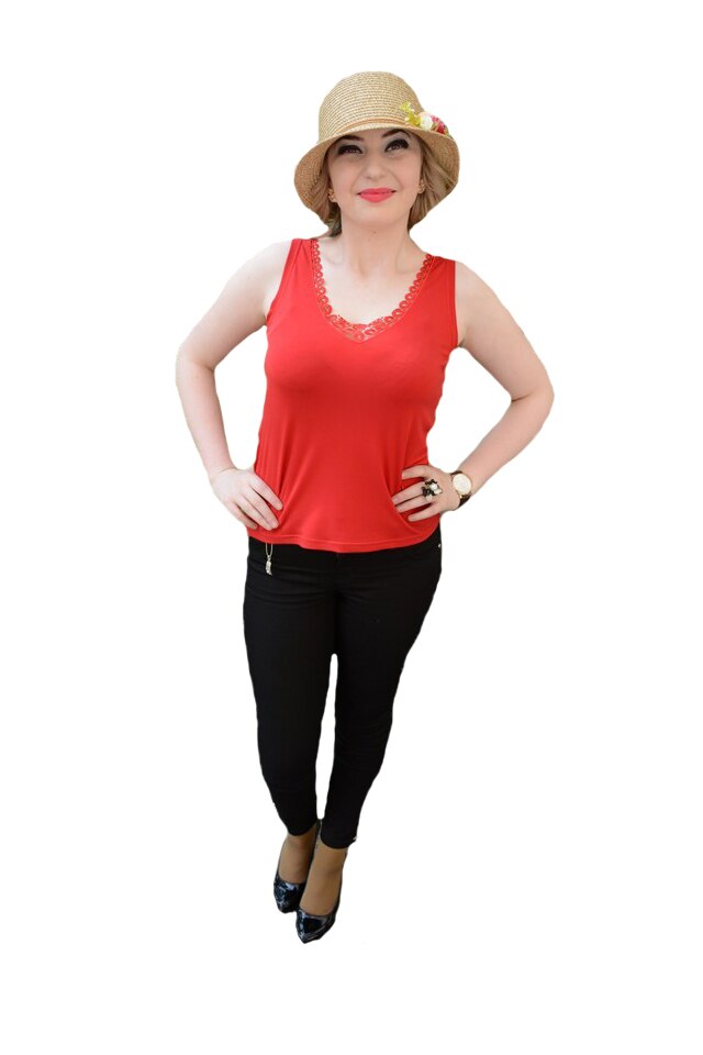 Bluza tip top elegant cu dantela la decolteu, masura mare,D&J Exclussive, Rosu