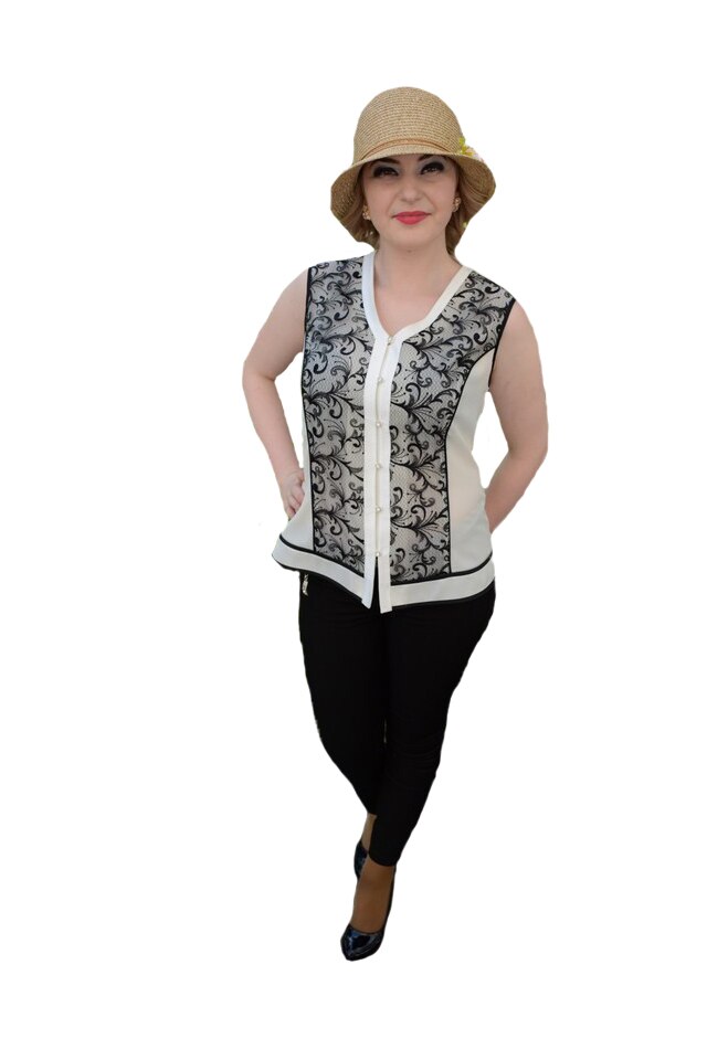 Bluza tip top masura mare, rafinat, din combinatii de saten,D&J Exclussive, Alb-Negru