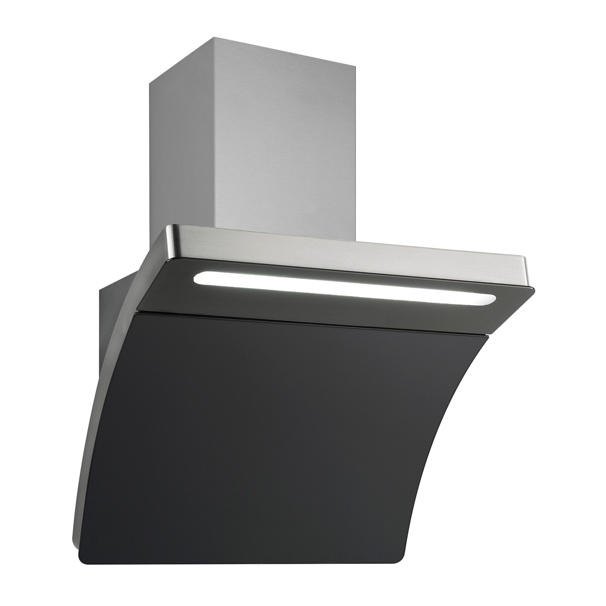 Hota decorativa Pyramis Slide-Down 3433, putere de absorbtie 791mc/h, 1 motor cu turbina, 80cm, touch control si telecomanda, finisaj sticla neagra curbata si inox