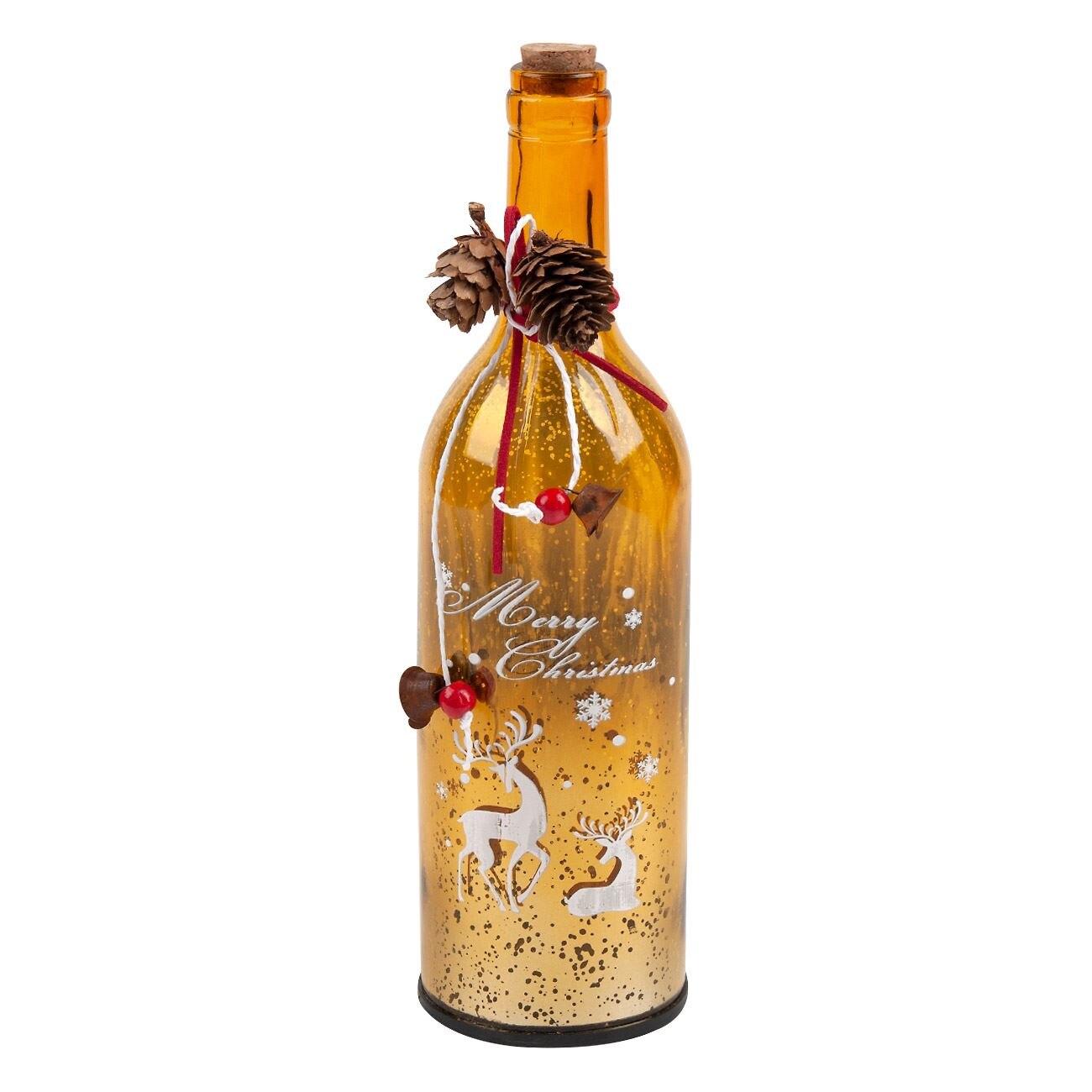 Sticla aurie de Craciun luminoasa Merry Christmas, DecorCasa, 29.5 cm