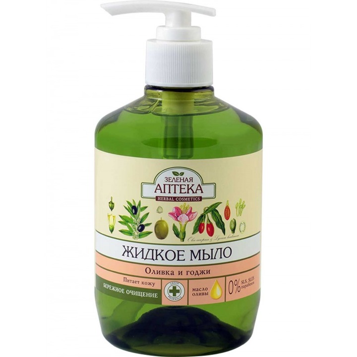 Течен сапун с екстракт от маслина и годжи, ZELENAYA APTEKA, 460 мл