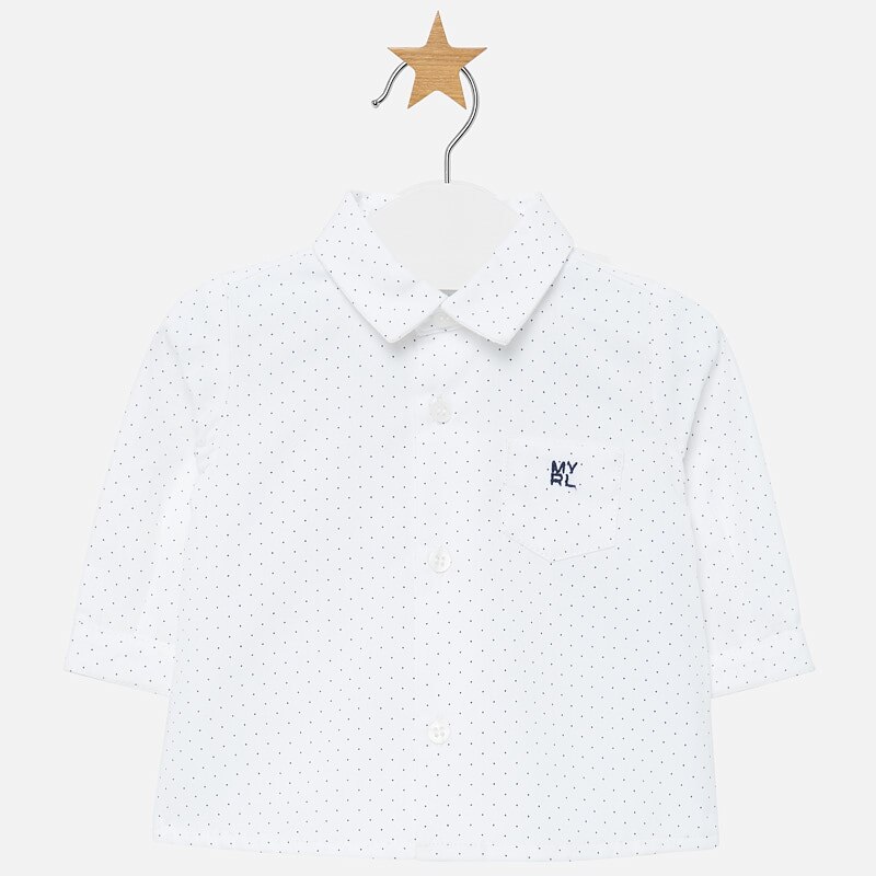 Camasa maneca lunga imprimeu bebe baiat, Mayoral, alb cu imprimeu