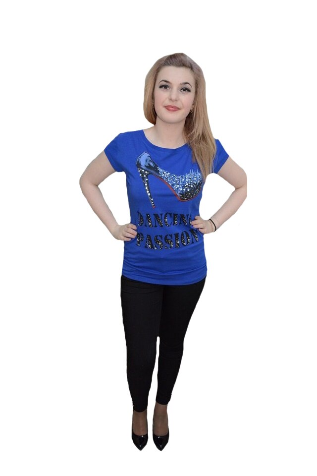 Tricou tineresc cu model rafinat cu cristale,D&J Exclussive, Albastru