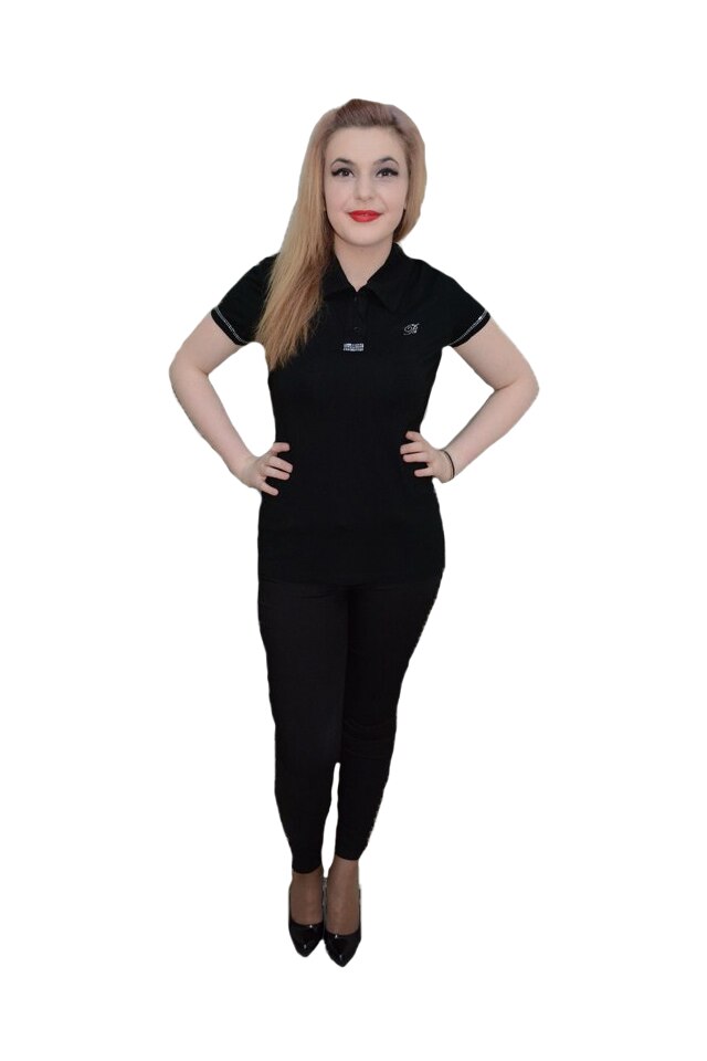 Tricou cu maneca scurta, cu model din strasuri,D&J Exclussive, Negru