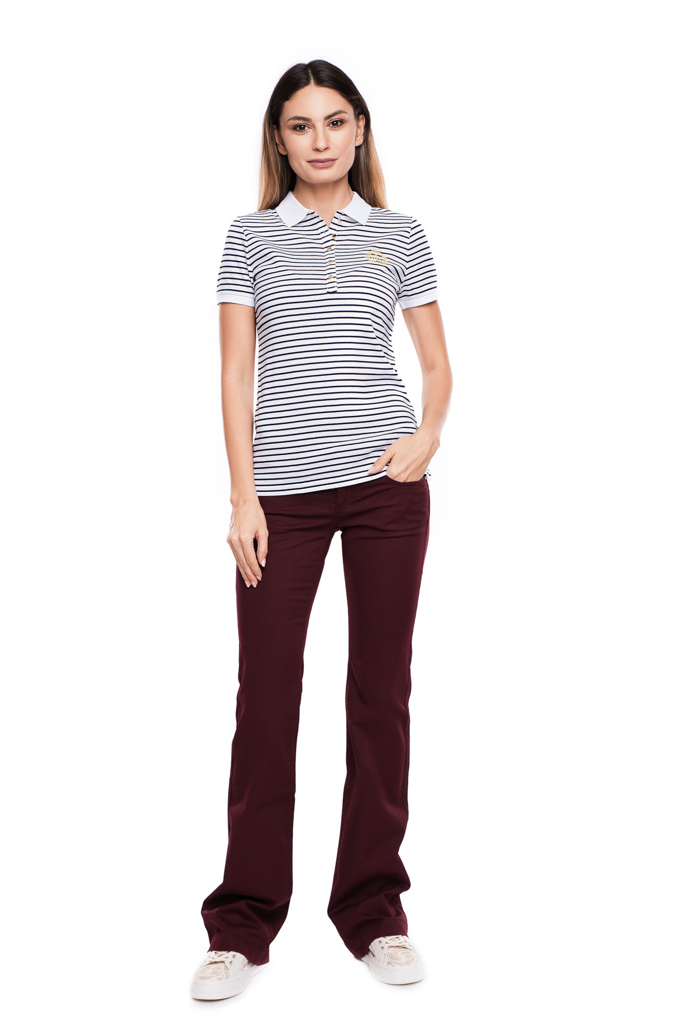 Tricou din bumbac, alb cu dungi navy blue, Ralph Lauren