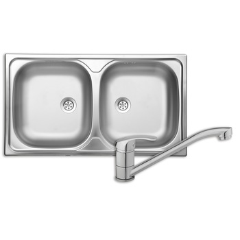 Chiuveta Livinox EC-113KSET, inox (800x450x150mm), cu robinet pe picioare si set de scurgere, incastrat, crom