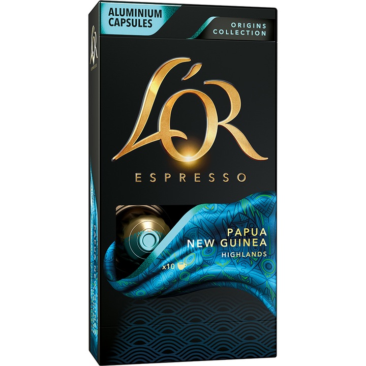 Capsule cafea L'OR Espresso Papua Noua Guinee, intensitate 7, 10 bauturi x 40 ml, compatibile cu sistemul Nespresso® , 10 capsule aluminiu