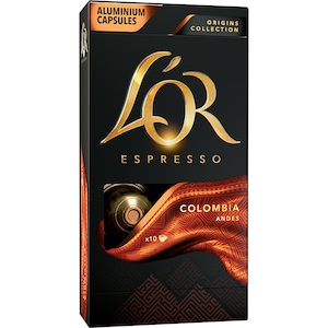 Capsule cafea L'OR Espresso Columbia, intensitate 8, 10 bauturi x 40 ml, compatibile cu sistemul Nespress® , 10 capsule aluminiu