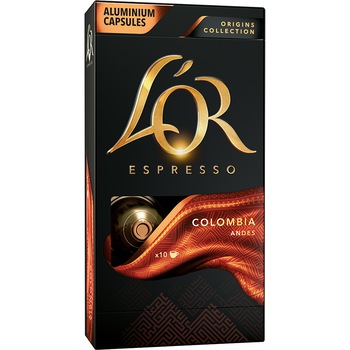 Capsule cafea L'OR Espresso Columbia, intensitate 8, 10 bauturi x 40 ml, compatibile cu sistemul Nespress® , 10 capsule aluminiu Capsule cafea L'OR Espresso Columbia, intensitate 8, 10 bauturi x 40 ml, compatibile cu sistemul Nespress® , 10 capsule aluminiu