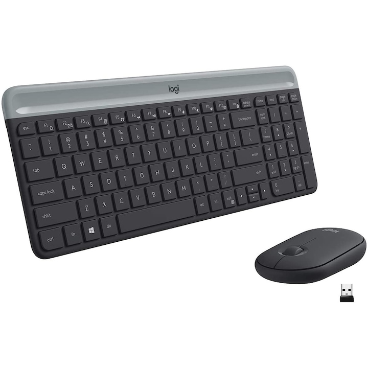 Комплект Безжични Клавиатура + Мишка Logitech MK470, Slim, Black/Graphite