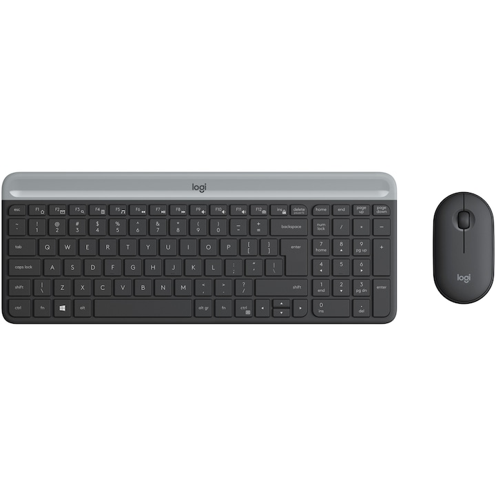 Kit tastatura + mouse wireless Logitech MK470, Slim, layout US INTL, Negru Grafit