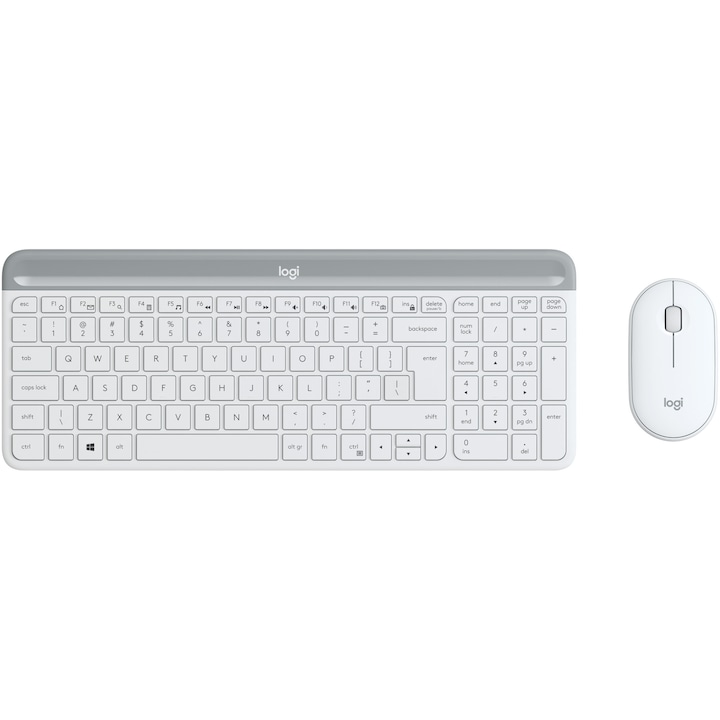Kit tastatura + mouse wireless Logitech MK470, Slim, layout US INTL, Alb