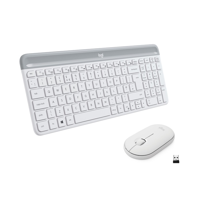 Vezeték nélküli billentyűzet + egérkészlet Logitech MK470, Slim, elrendezés US INTL, fehér