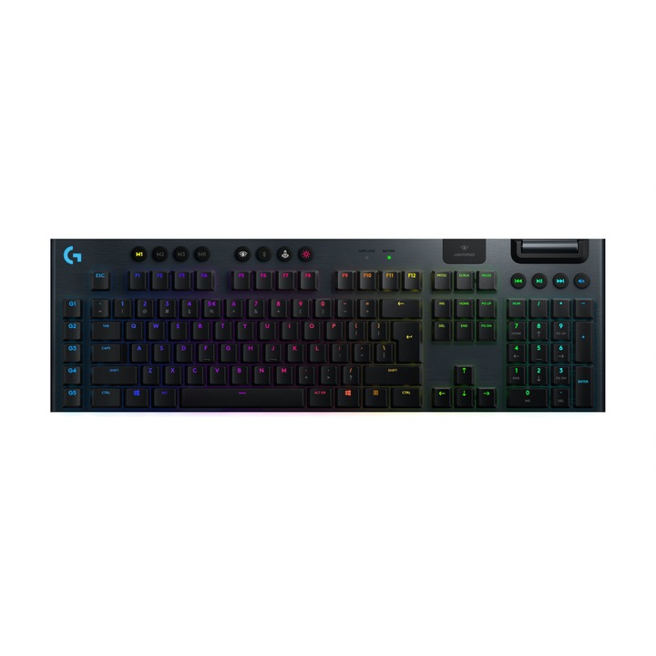 Tastatura mecanica gaming Logitech G915, Ultraslim, Lightspeed Wireless & Bluetooth, Lightsync RGB, Switch Tactil