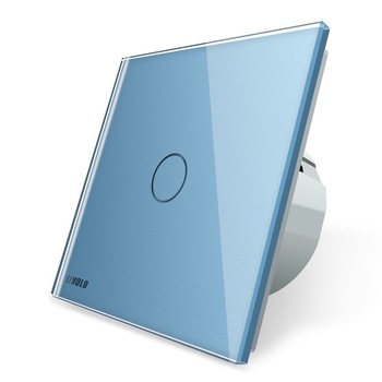 Intrerupator simplu cap scara/cap cruce cu touch Livolo din sticla - protocol ZigBee, Albastru Intrerupator simplu cap scara/cap cruce cu touch Livolo din sticla - protocol ZigBee, Albastru