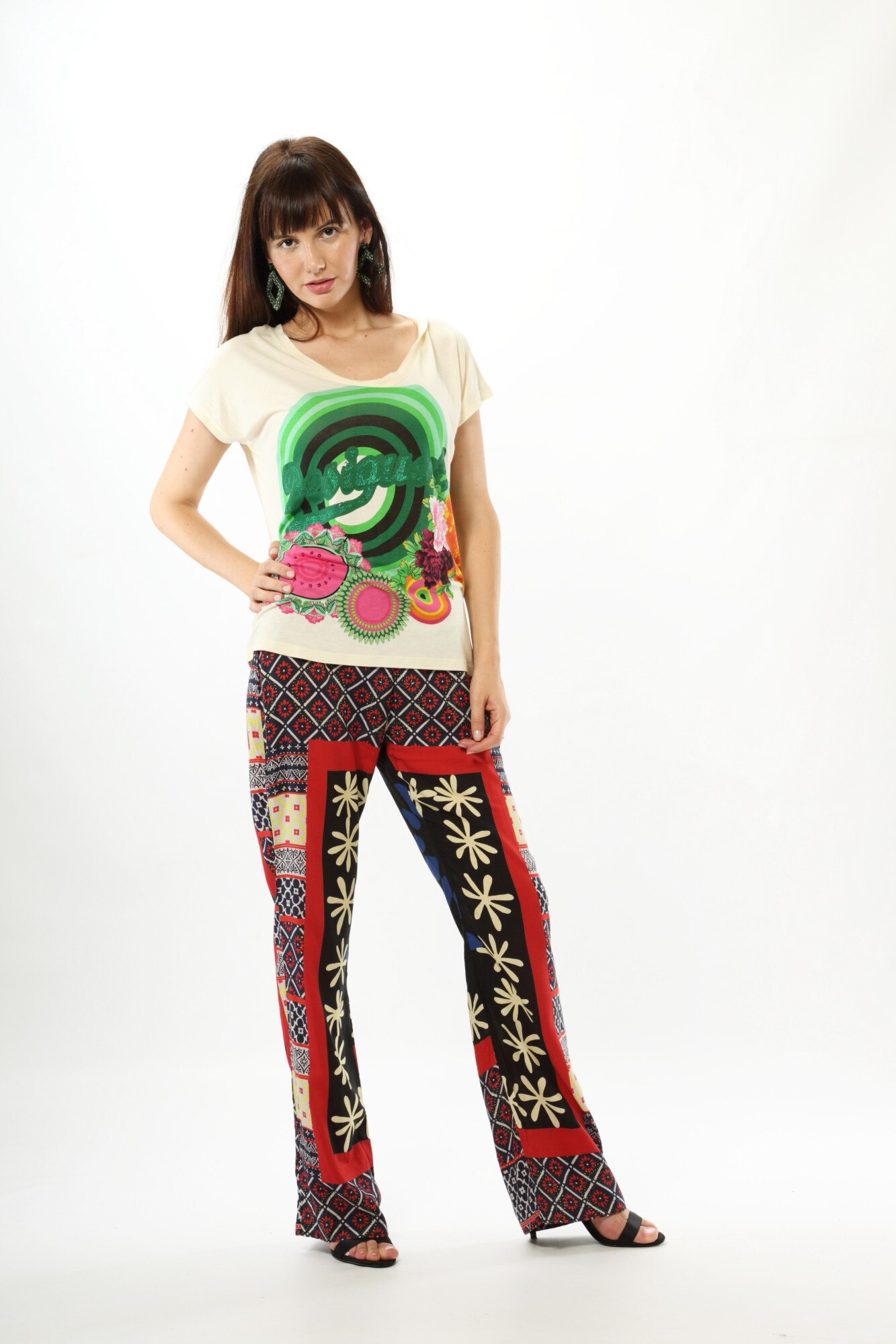 Maiou DESIGUAL cu imprimeu abstract, alb, Mina, S EU