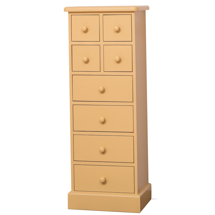 Comoda ingusta Szel-Mob cu 8 sertare, culoare galben inchis, 100% lemn masiv