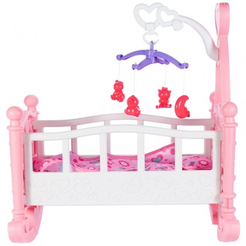 Patut balansoar MalPlay pentru papusi cu carusel, Roz, 55 cm Patut balansoar MalPlay pentru papusi cu carusel, Roz, 55 cm