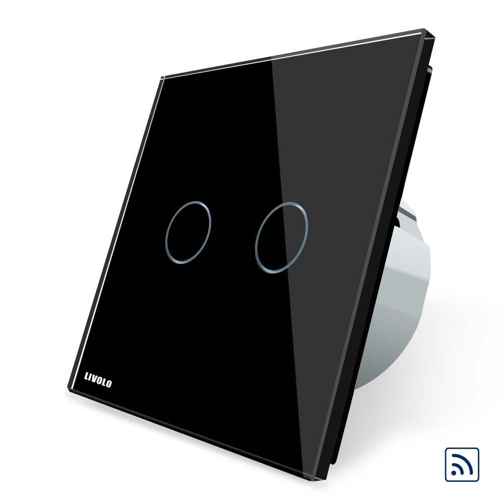 Intrerupator dublu wireless cu touch Livolo din sticla, Negru