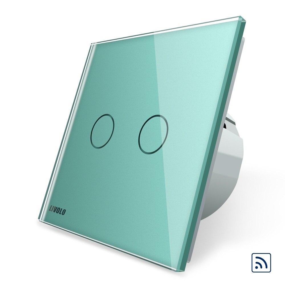 Intrerupator dublu wireless cu touch Livolo din sticla, Verde