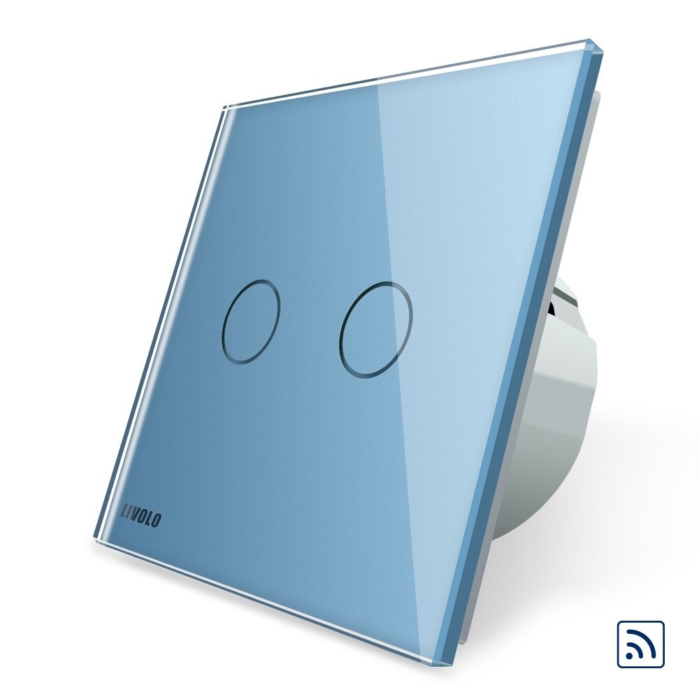 Intrerupator dublu wireless cu touch Livolo din sticla, Albastru