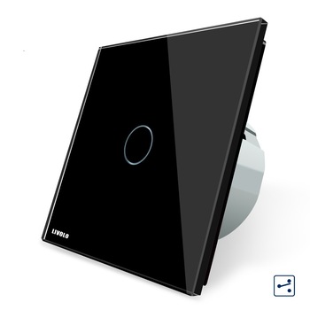 Intrerupator simplu cap-scara cap-cruce cu touch Livolo, din sticla, Negru Intrerupator simplu cap-scara cap-cruce cu touch Livolo, din sticla, Negru