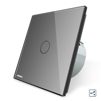 Intrerupator simplu cap-scara cap-cruce cu touch Livolo, din sticla, Gri Intrerupator simplu cap-scara cap-cruce cu touch Livolo, din sticla, Gri