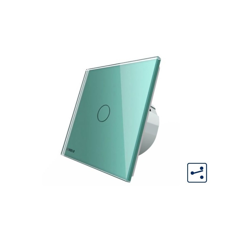 Intrerupator simplu cap-scara cap-cruce cu touch Livolo, din sticla, Verde