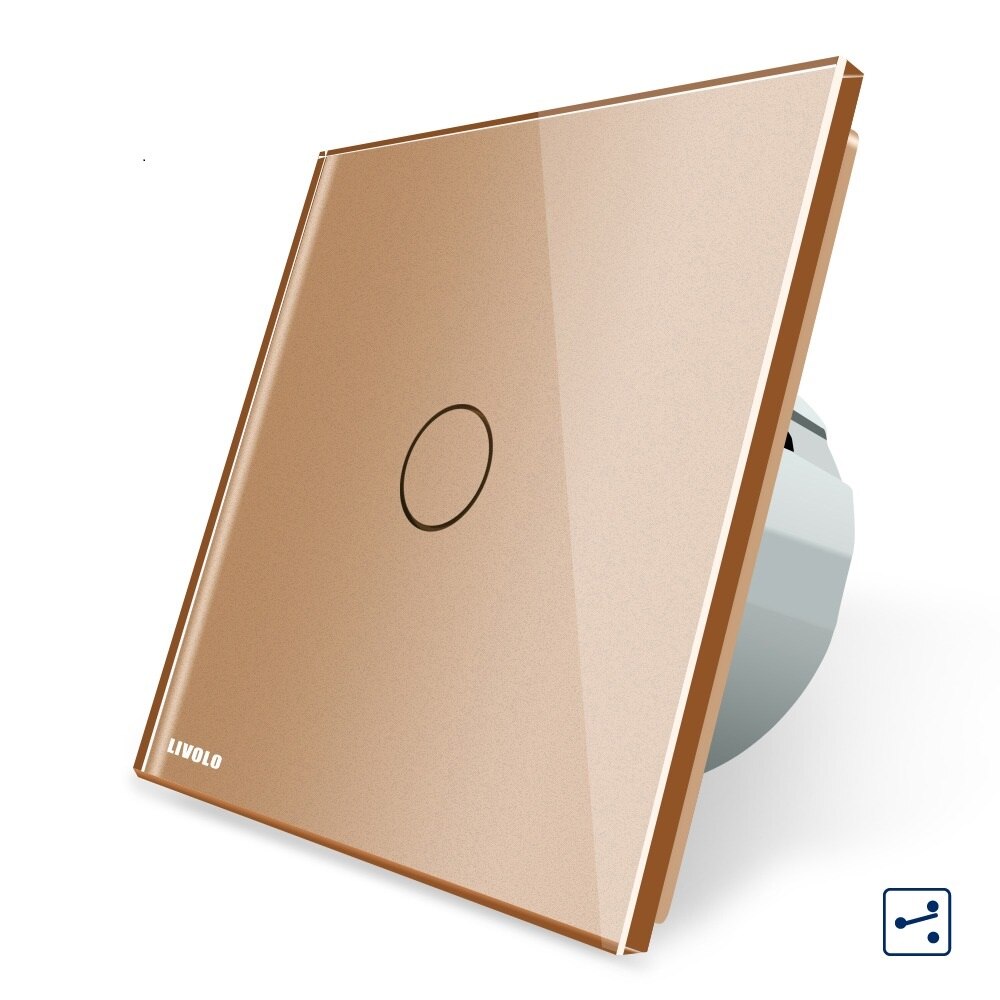 Intrerupator simplu cap-scara cap-cruce cu touch Livolo, din sticla, Auriu