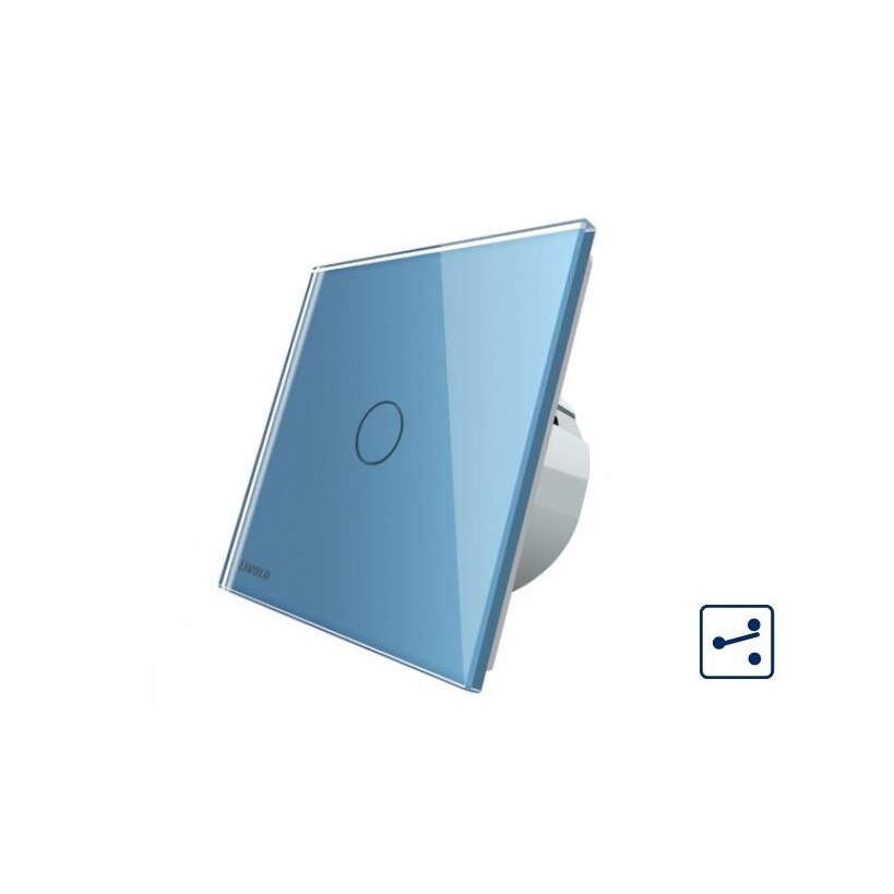 Intrerupator simplu cap-scara cap-cruce cu touch Livolo, din sticla, Albastru