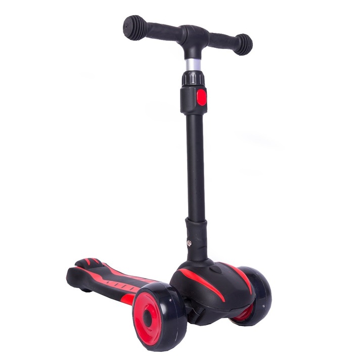 Детска тротинетка със светещи силиконови колела NOVOKIDS™ Bumble, с песни и светлини, 3 колела, сгъваема, регулируема на височина дръжка, максимум 50 кг, висока стабилност, модерен дизайн, Черна