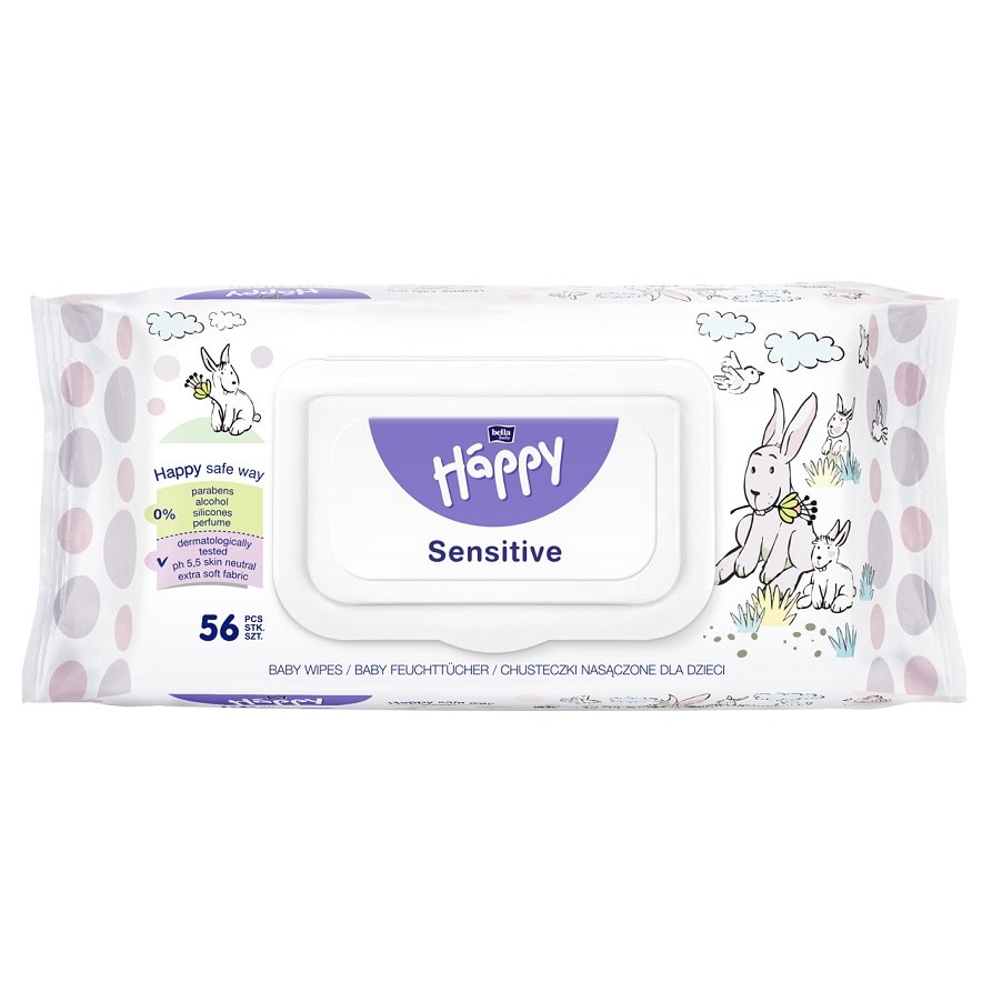 Servetele umede cu capac Happy Sensitive, 56 buc