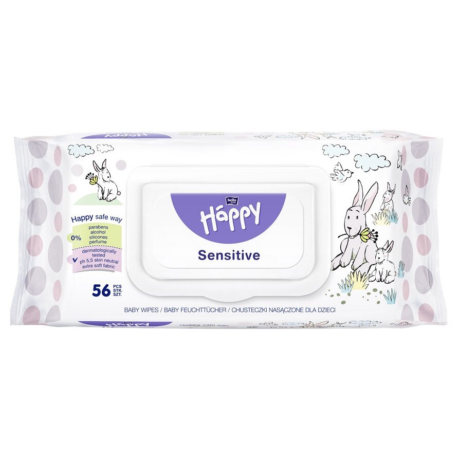 Pachet 12 x Servetele umede cu capac Happy Sensitive, 56 buc - 672 Buc /Set