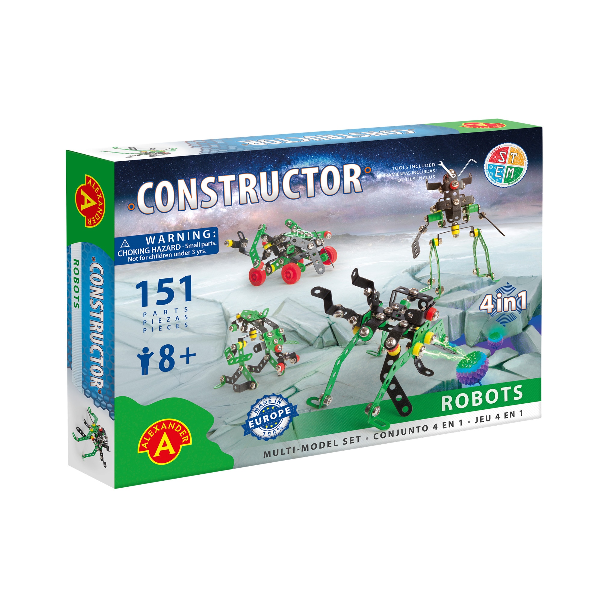 Set constructie, Alexander, 151 piese metalice Constructor Roboti 4in1
