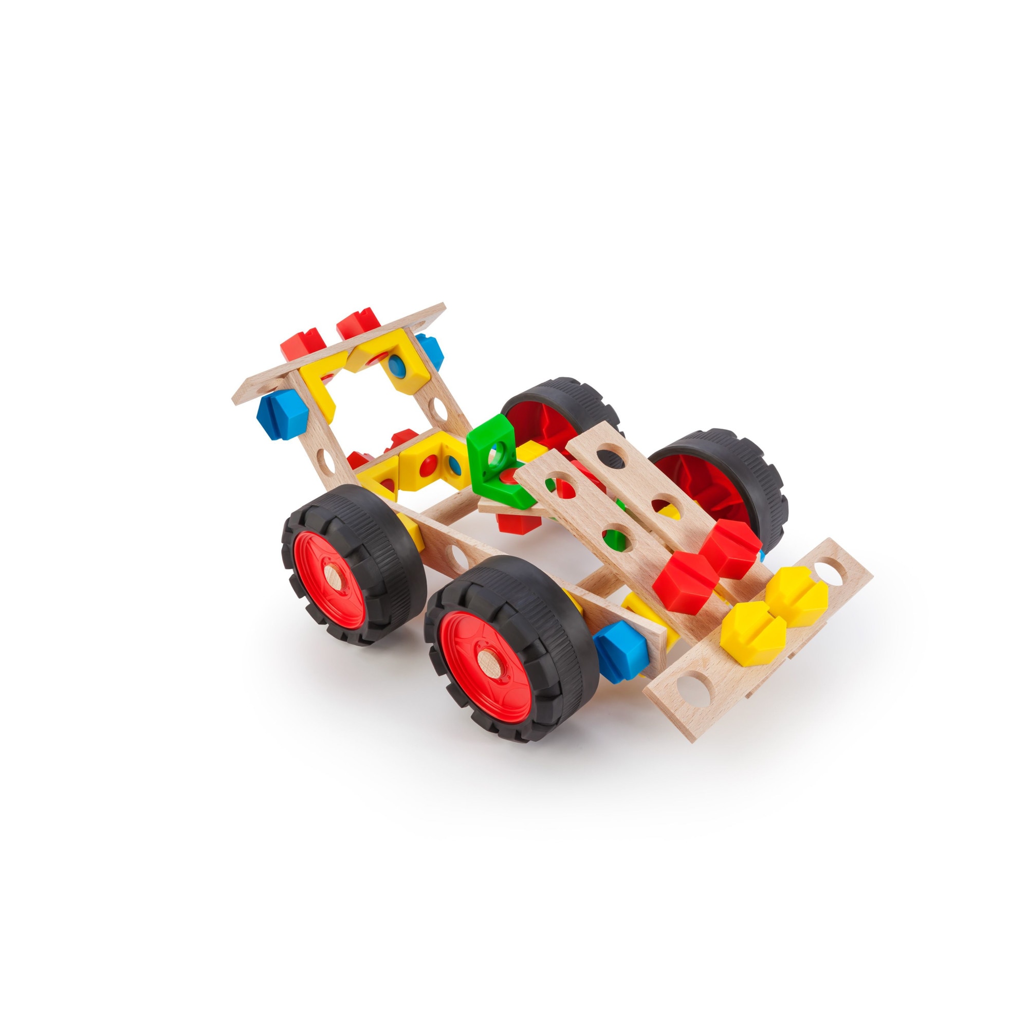 Set constructor junior-masina curse, 55 de piese din lemn natur/multicolor