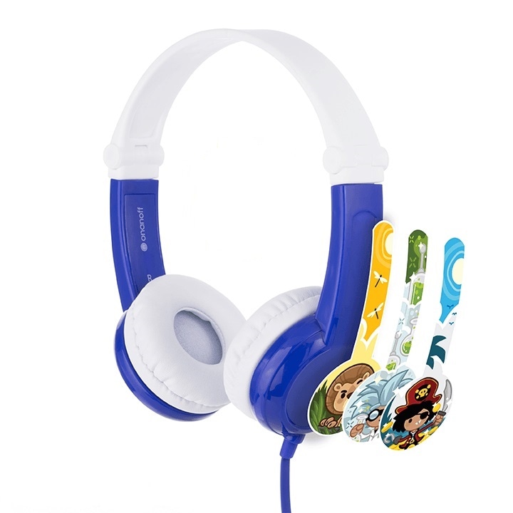 Casti audio pentru copii 85dB, BUDDYPHONE, 170 x 150 mm, Alb/Albastru