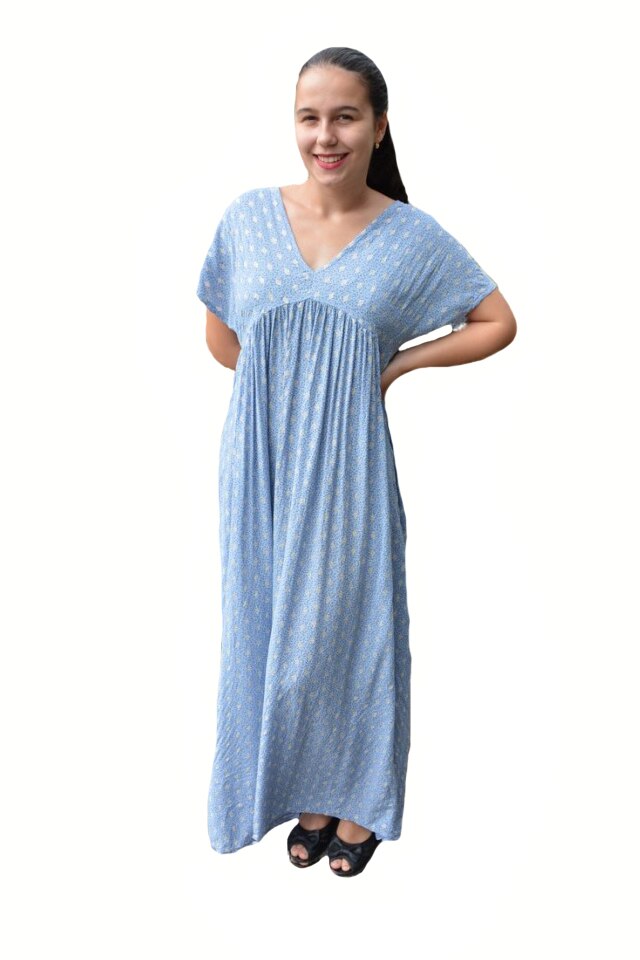 Rochie lunga, vaporoasa Flavia cu decolteu in V,D&J Exclussive,albastru deschis, Albastru deschis