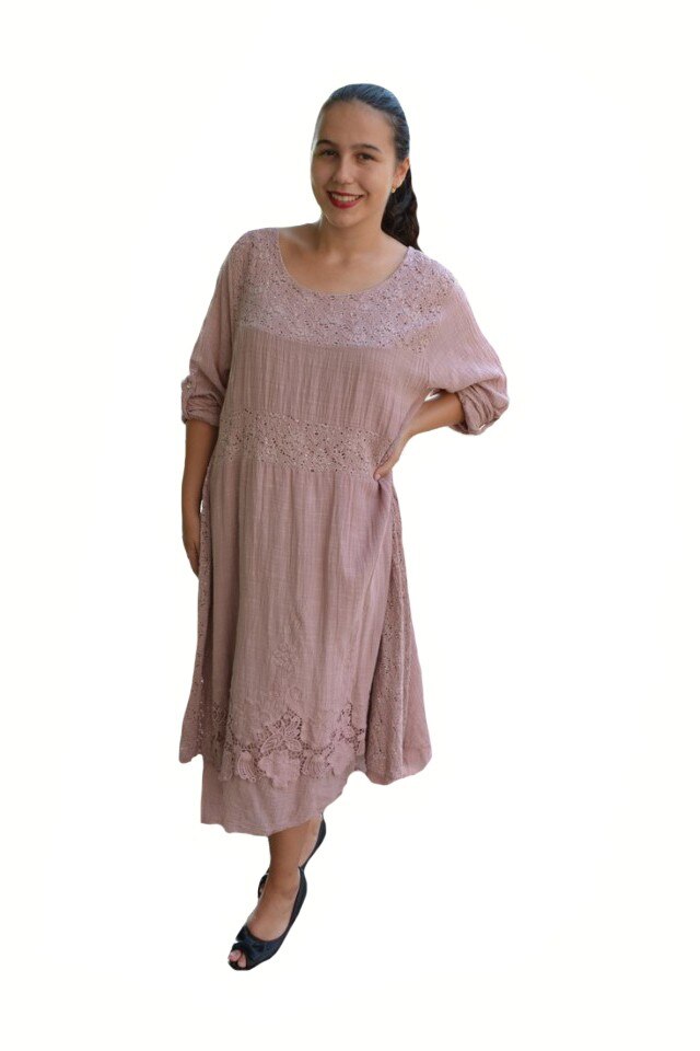 Rochie vaporoasa Laura cu insertii de dantela si paiete,D&J Exclussive, pudra, pudra