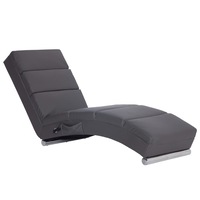 Fotoliu tip sezlong cu zona masaj, vidaXL, Piele artificiala, Gri, 155 x 51 x 71 cm