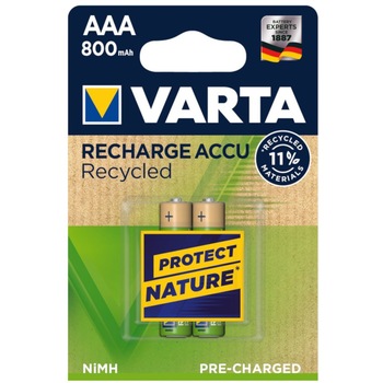 Acumulatori Varta Recycled, AAA, 800 mAh, 2 buc Acumulatori Varta Recycled, AAA, 800 mAh, 2 buc