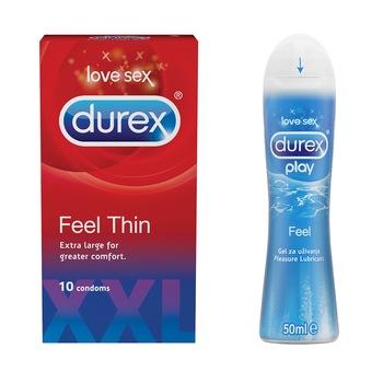 Set Pachet Durex Feel Thin XXL 10 prezervative, Lubrifiant Play Feel 50 ml Set Pachet Durex Feel Thin XXL 10 prezervative, Lubrifiant Play Feel 50 ml