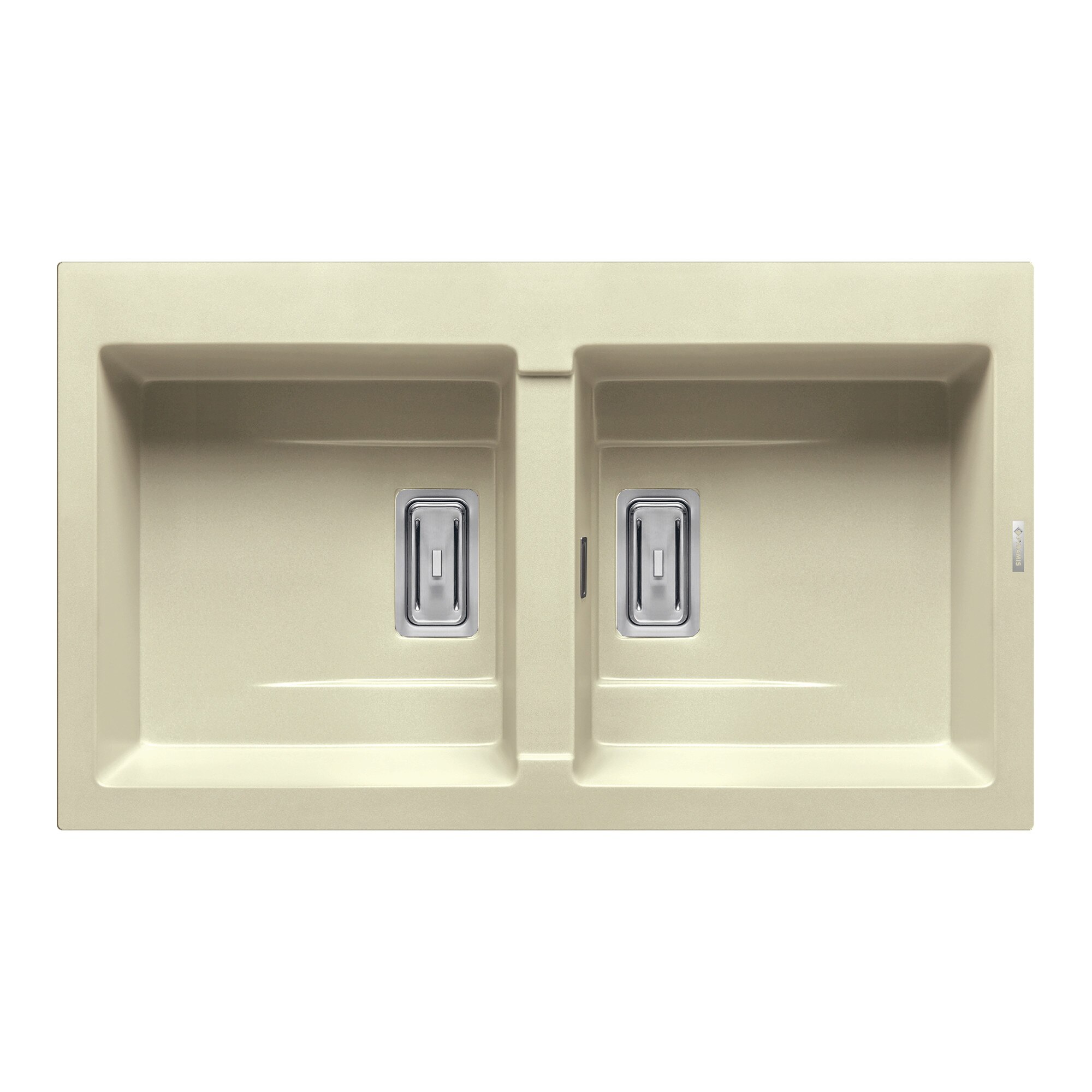 Chiuveta granit Pyramis KARTESIO 860x500mm, 2 cuve egale, adancime 200mm, valva dreptunghiulara, finisaj pyragranite mocha